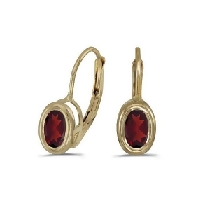 Bezel-set Oval Garnet Lever-Back Earrings 14k Yellow Gold - All