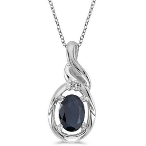 Blue Sapphire and Diamond Pendant Necklace 14k White Gold 0.55ct - All