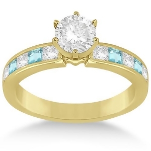 Channel Aquamarine and Diamond Engagement Ring 14k Yellow Gold 0.60ct - All