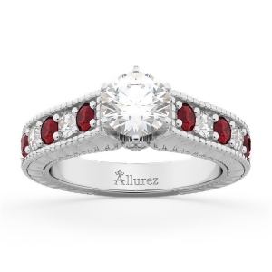 Vintage Diamond and Ruby Engagement Ring Setting in Platinum 1.35ct - All