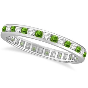 Peridot and Diamond Channel-Set Eternity Ring 14k White Gold 1.04ct - All