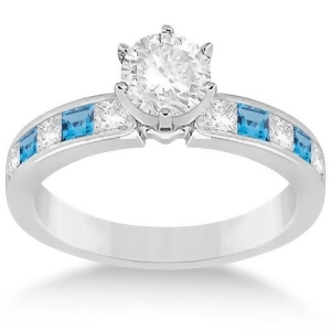 Channel Blue Topaz and Diamond Engagement Ring 14k White Gold 0.60ct - All