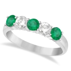 Five Stone Diamond and Emerald Ring 14k White Gold 1.08ctw - All