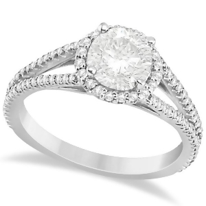 Split Shank Moissanite Engagement Ring Diamond Halo 18K W. Gold 1.34ct - All
