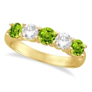 Five Stone Diamond and Peridot Ring 14k Yellow Gold 1.92ctw - All