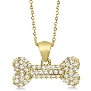 Pave Diamond Dog Bone Pendant Necklace 14K Yellow Gold 0.80ct - All