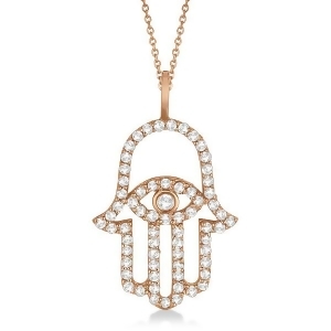Diamond Hamsa Evil Eye Pendant Necklace 14k Rose Gold 0.51ct - All