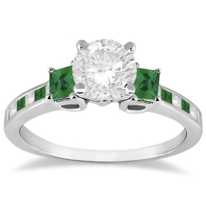 Princess Cut Diamond and Emerald Engagement Ring 18k White Gold 0.68ct - All