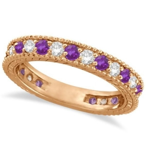Diamond and Amethyst Eternity Ring Band 14k Rose Gold 1.08ct - All