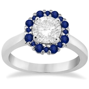 Prong Set Round Halo Blue Sapphire Engagement Ring Palladium 0.68ct - All