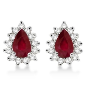 Ruby and Diamond Teardrop Earrings 14k White Gold 1.10ctw - All
