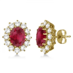 Oval Ruby and Diamond Earrings 14k Yellow Gold 7.10ctw - All