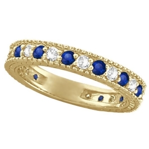 Diamond and Blue Sapphire Anniversary Ring Band in 14k Yellow Gold 1.08ctw - All