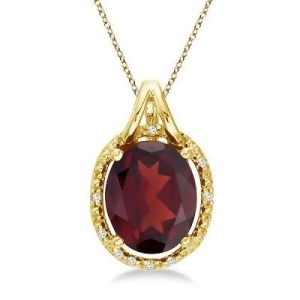 Oval Garnet and Diamond Pendant Necklace 14k Yellow Gold 3.00ct - All