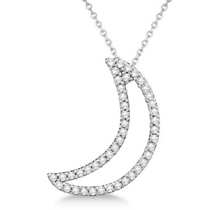 Diamond Crescent Moon Pendant Necklace 14k White Gold 0.25ct - All