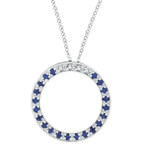 Diamond and Blue Sapphire Circle Pendant Necklace 14k White Gold - All