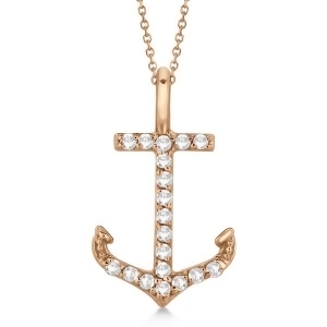 Anchor Diamond Pendant Necklace 14K Rose Gold 0.10ct - All