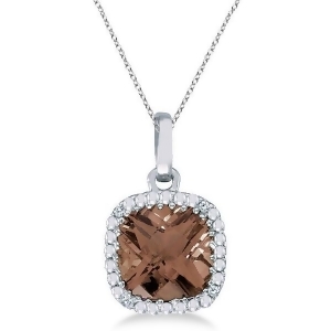 Cushion-cut Smoky Topaz and Diamond Pendant Necklace 14K White Gold 7mm - All