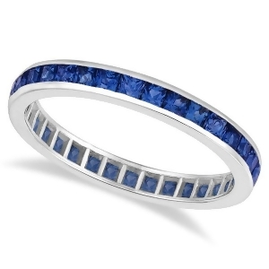 Princess-cut Blue Sapphire Eternity Ring Band 14k White Gold 1.36ct - All