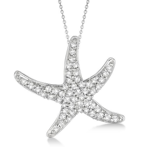 Diamond Starfish Pendant Necklace 14k White Gold 0.55ct - All