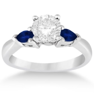 Pear Three Stone Blue Sapphire Engagement Ring 18k White Gold 0.50ct - All