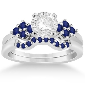 Blue Sapphire Engagement Ring and Wedding Band 18k White Gold 0.50ct - All