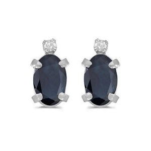 Oval Blue Sapphire and Diamond Studs Earrings 14k White Gold 1.12ct - All