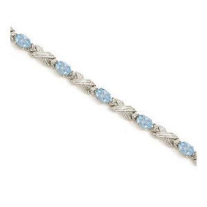 Aquamarine and Diamond Xoxo Link Bracelet in 14k White Gold 6.65ct - All