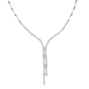 Diamond Tie Lariat Choker Necklace in 14K White Gold 2.25ct - All