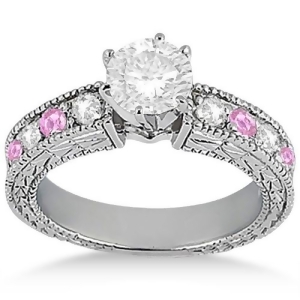Antique Diamond and Pink Sapphire Engagement Ring 18k White Gold 0.75ct - All