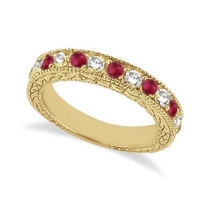 Antique Diamond and Ruby Wedding Ring 14kt Yellow Gold 1.05ct - All