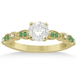 Emerald and Diamond Marquise Engagement Ring 18k Yellow Gold 0.20ct - All