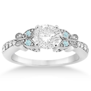 Butterfly Diamond and Aquamarine Engagement Ring Platinum 0.20ct - All