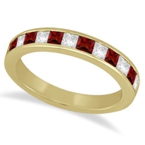 Channel Garnet and Diamond Wedding Ring 14k Yellow Gold 0.70ct - All