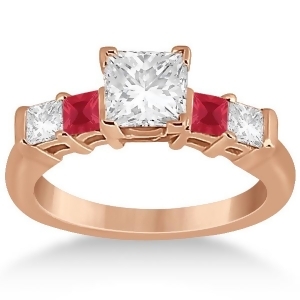 5 Stone Princess Diamond and Ruby Engagement Ring 14K Rose Gold 0.46ct - All