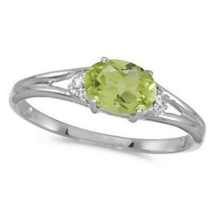 Oval Peridot and Diamond Right-Hand Ring 14K White Gold 0.55ct - All