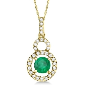 Dangle Drop Diamond and Emerald Pendant 14k Yellow Gold 0.65ct - All