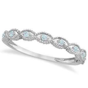 Antique Marquise Shape Aquamarine Wedding Ring 18k White Gold 0.18ct - All