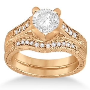 Antique Style Engagement Ring and Matching Wedding Band in 14k Rose Gold - All
