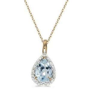 Pear Shaped Aquamarine Pendant Necklace 14k Yellow Gold 0.60ct - All