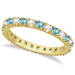 Diamond and Blue Topaz Eternity Ring Guard Band 14K Yellow Gold 0.64ct - All