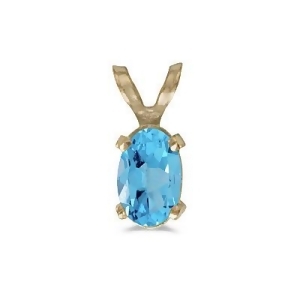 Oval Blue Topaz Solitaire Pendant Necklace 14K Yellow Gold 0.57ct - All