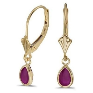 Ruby Dangling Drop Lever-Back Earrings 14K Yellow Gold 0.90ct - All