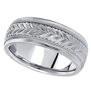 Hand Engraved Wedding Band Carved Ring in 18k White Gold 6.5mm - All