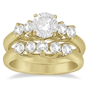Five Stone Diamond Bridal Set Ring and Band in 18k Yellow Gold 0.90ct - All