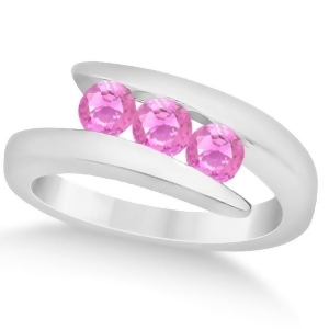 Pink Sapphire Journey Ring Tension Set in 14K White Gold 0.90ctw - All