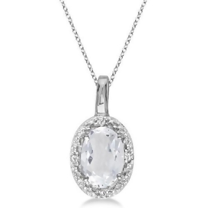 Oval White Topaz and Diamond Pendant Necklace 14k White Gold 0.60ctw - All