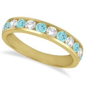 Channel-set Aquamarine and Diamond Ring Band 14k Yellow Gold 1.20ct - All