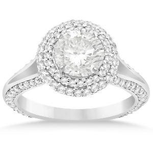 Double Halo Diamond Engagement Ring Setting Palladium 1.00ct - All
