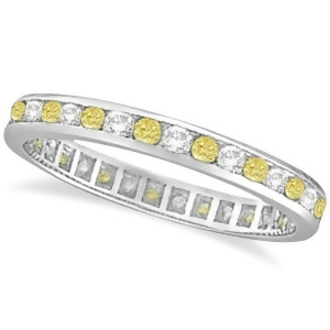 Channel-set Yellow and White Diamond Eternity Ring 14k W Gold 1.00ct - All